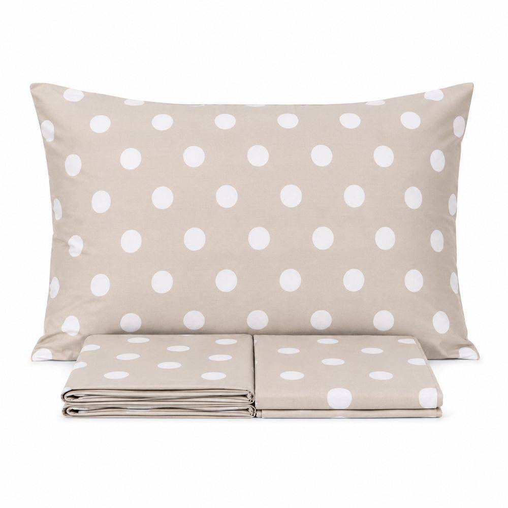 Completo Lenzuola Penelope Pois Beige Matrimoniale DIS. 08