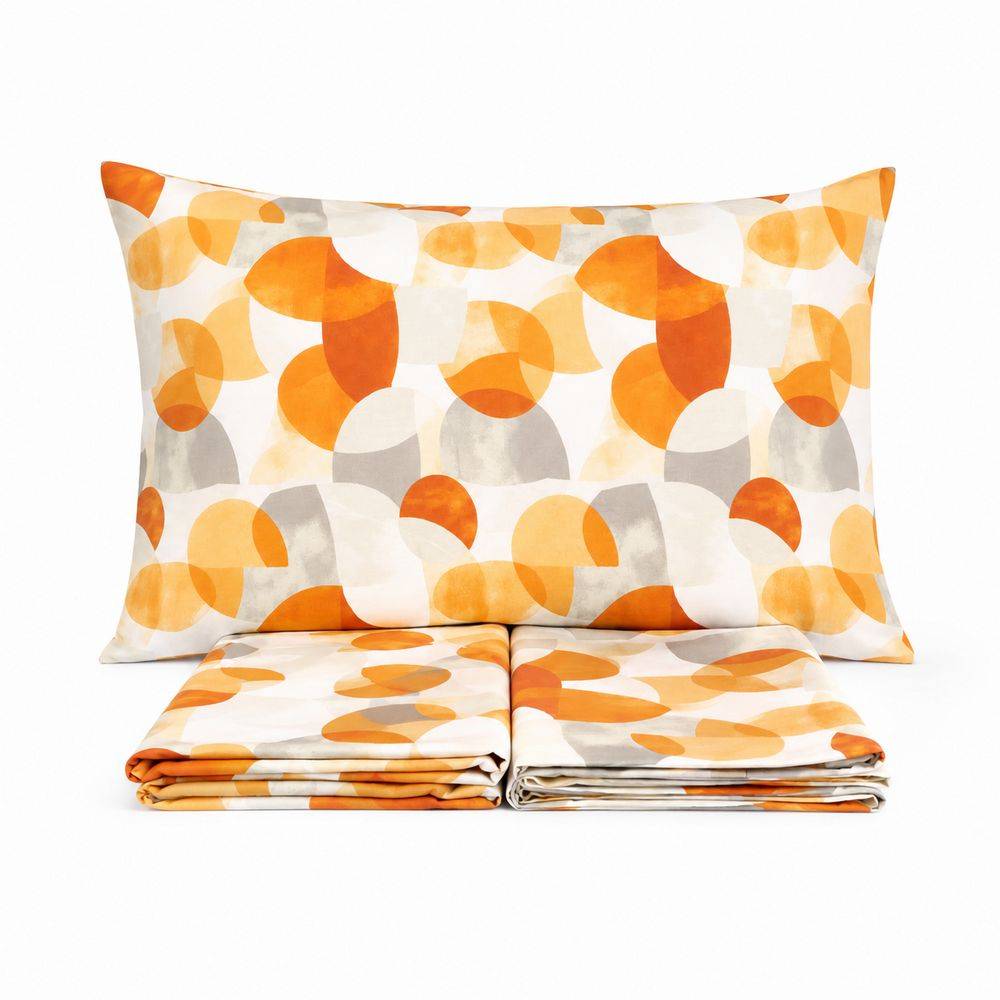 Completo Lenzuola Penelope Pop Circle Arancio Matrimoniale DIS. 28