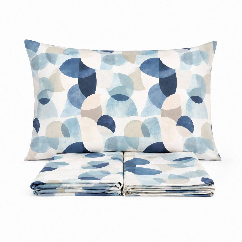 Completo Lenzuola Penelope Pop Circle Blu Matrimoniale DIS. 28