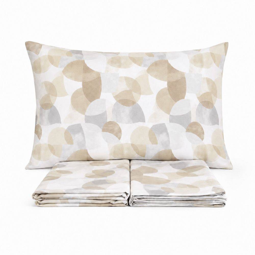 Completo Lenzuola Penelope Pop Circle Beige Matrimoniale DIS. 28