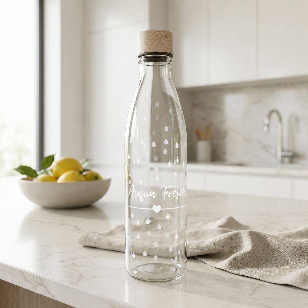 Bottiglia in Vetro Acqua Fresca con Tappo in Acciaio