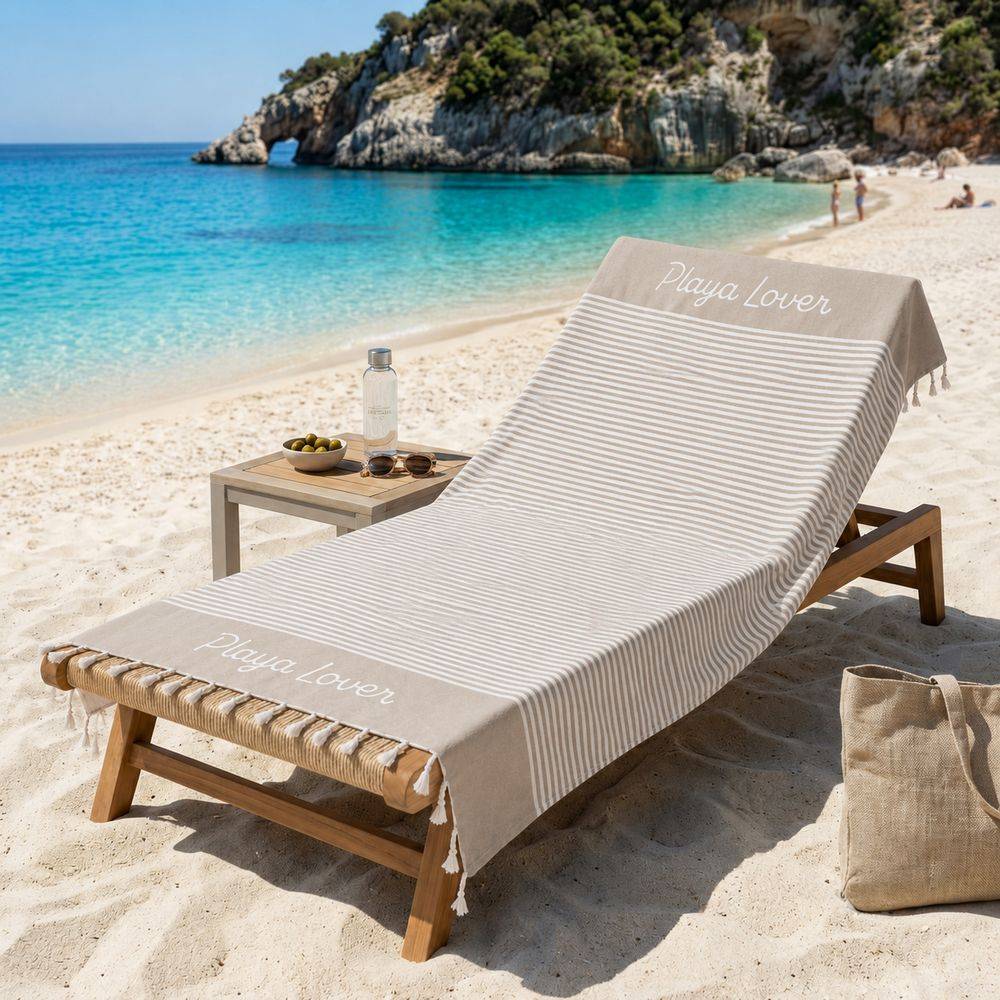 Telo Mare Fouta con frange Playa Lover Tortora 90x170