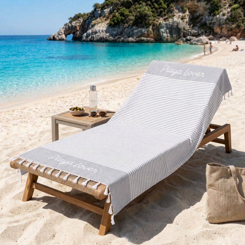 Telo Mare Fouta con frange Playa Lover Grigio 90x170