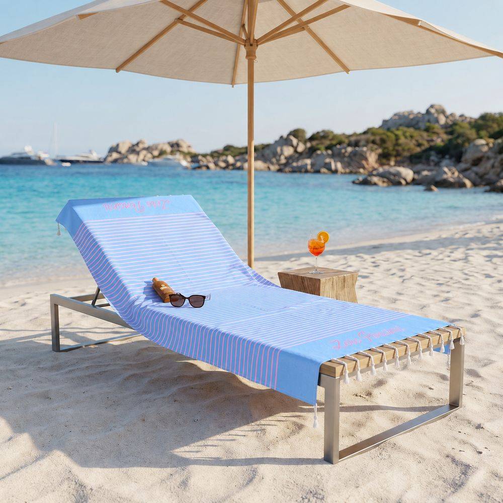Telo Mare Fouta stampato con frange Zero Pensieri Azzurro 90x170
