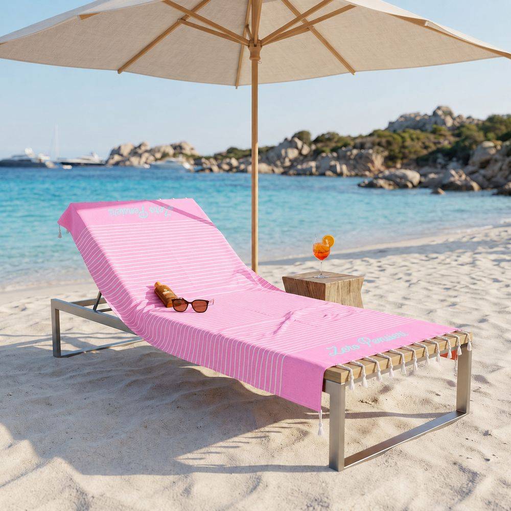 Telo Mare Fouta stampato con frange Zero Pensieri Fucsia 90x170