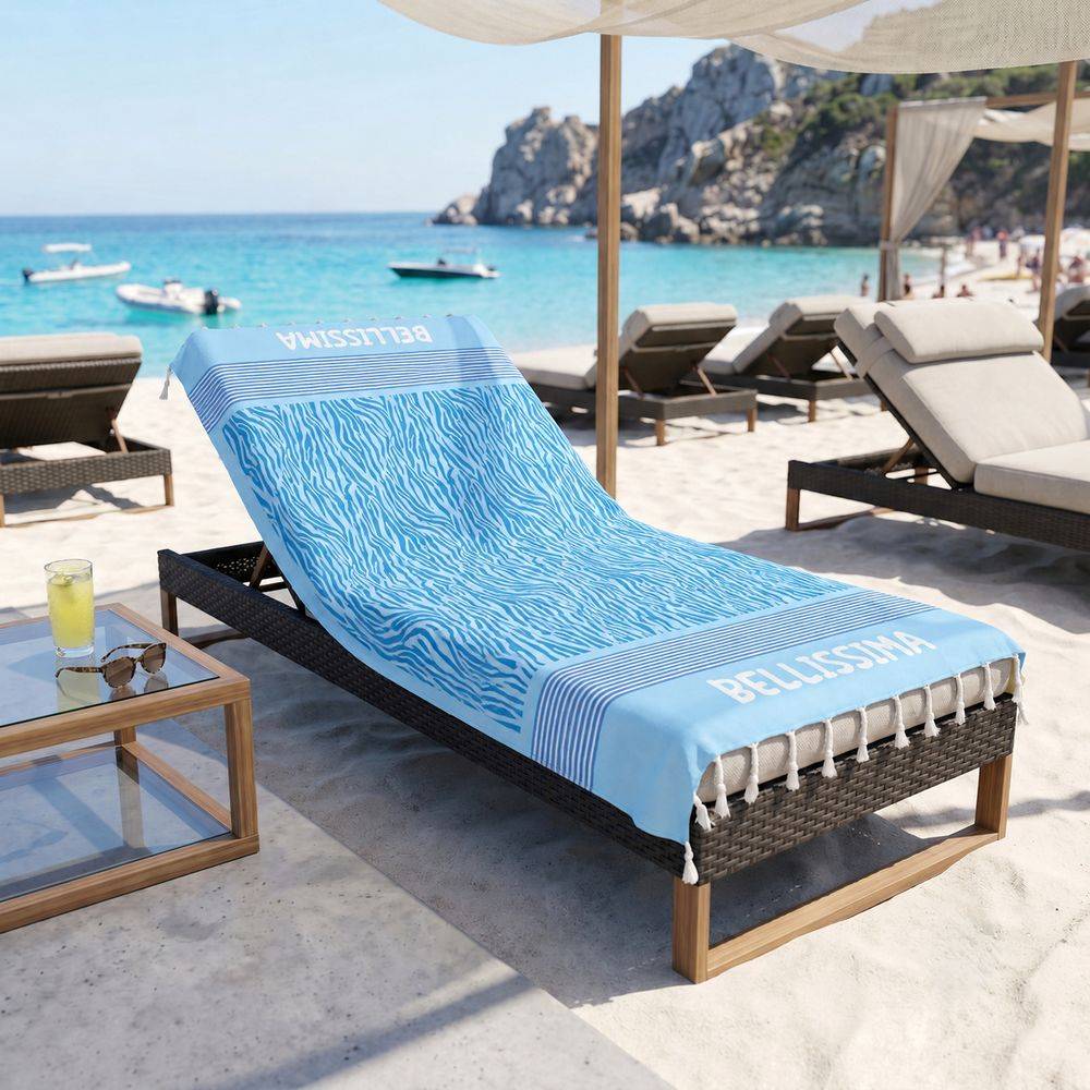 Telo Mare Fouta stampato con frange Bellissima Azzurro 90x170