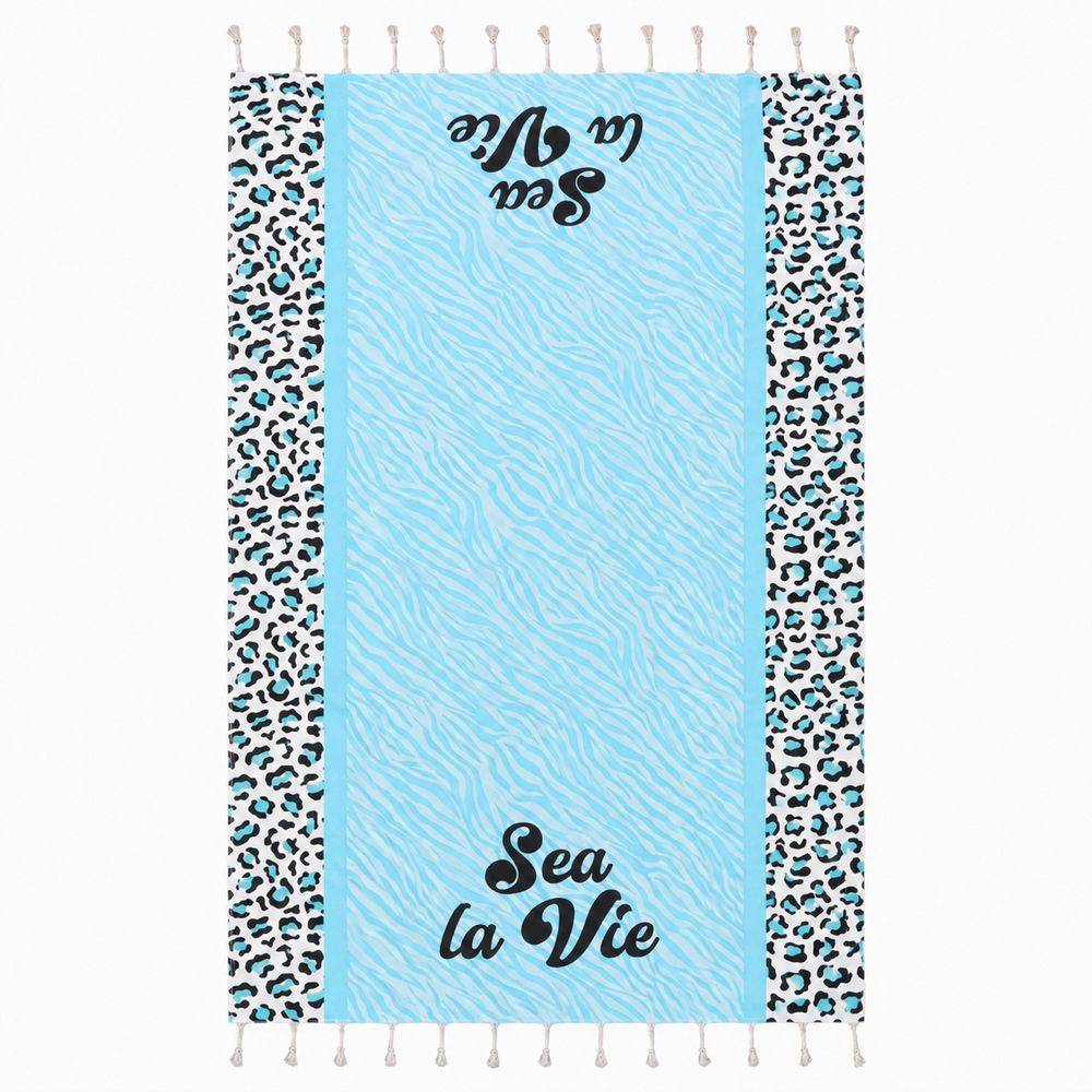Telo Mare Fouta stampato con frange Sea La Vie Azzurro 90x170