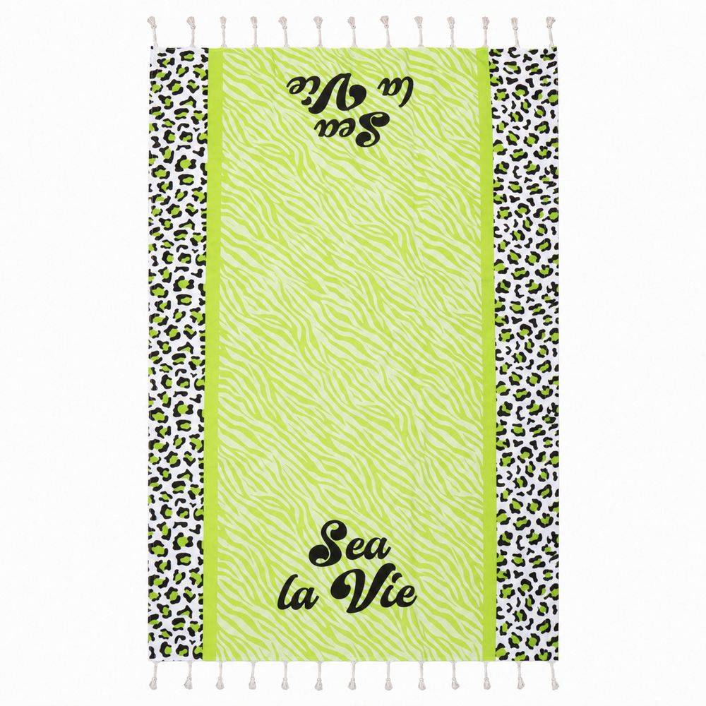 Telo Mare Fouta stampato con frange Sea La Vie Verde 90x170
