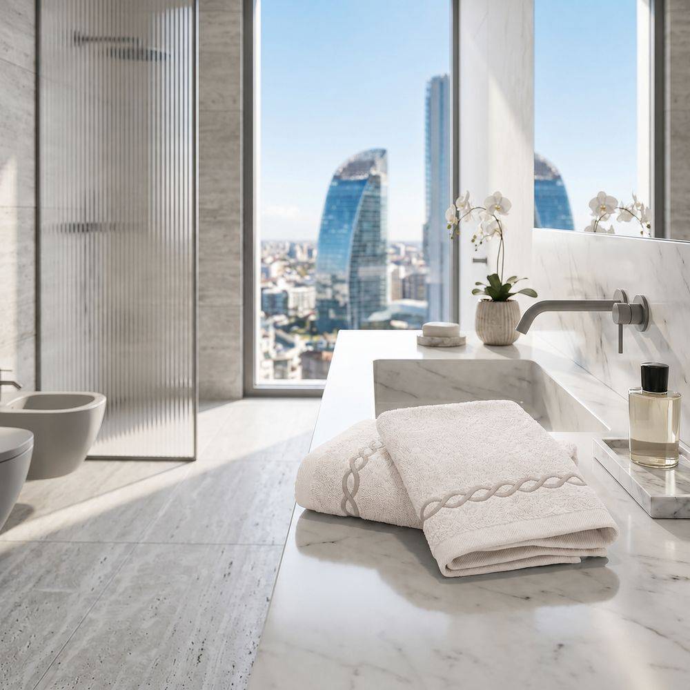 Coppia asciugamani Ricamati Loft Panna