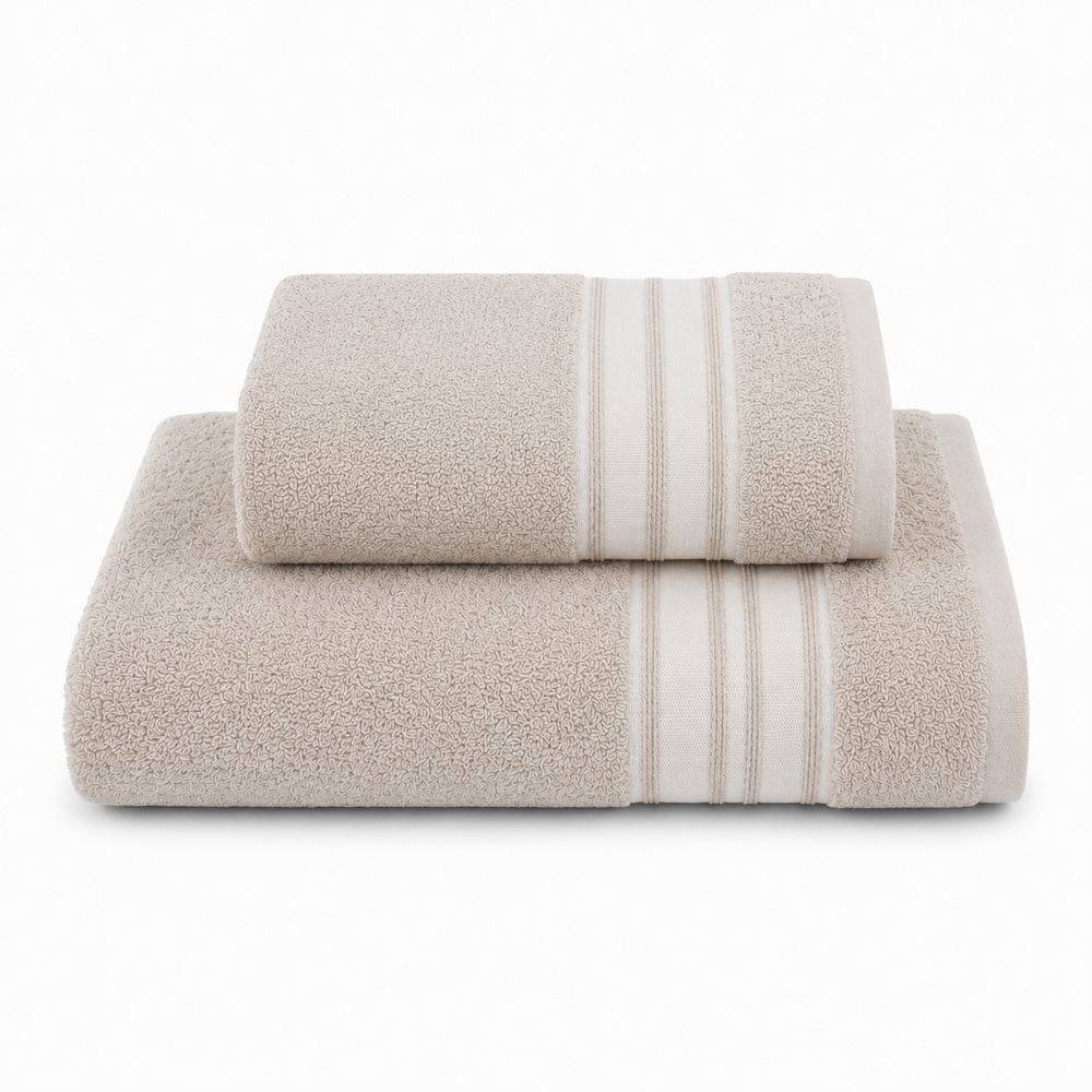 Coppia asciugamani Ricamati Stripe Tortora