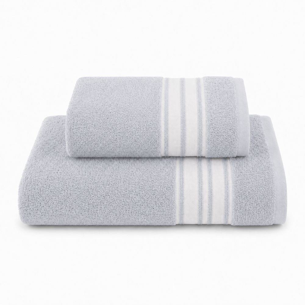 Coppia asciugamani Ricamati Stripe Grigio