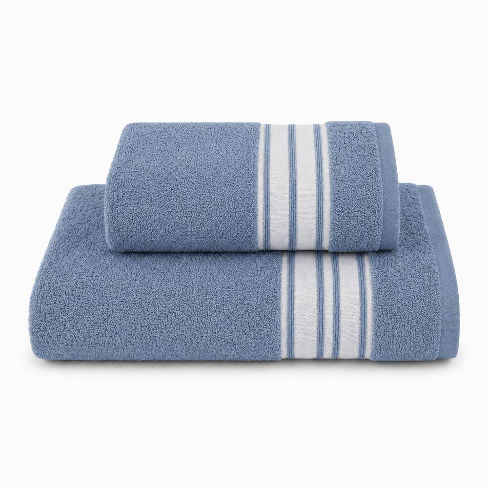 Coppia asciugamani Ricamati Stripe Blu