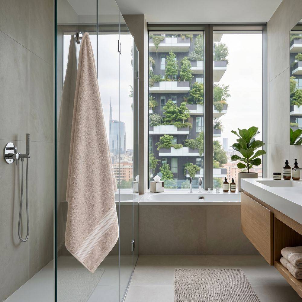 Telo bagno spugna Stripe ricamato Tortora