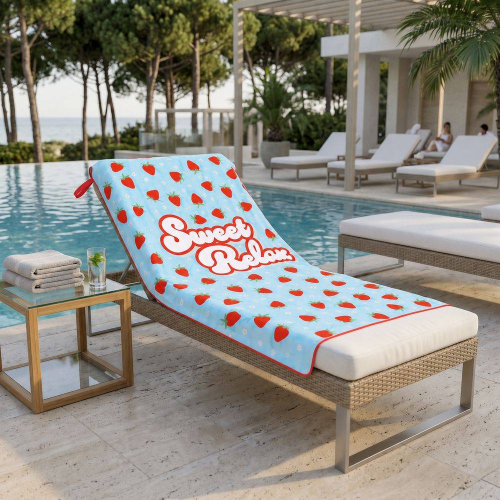 Telo mare microfibra Sweet Relax Fragole Azzurro 90x170