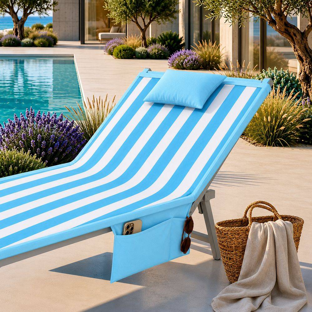 Telo mare per lettino con cuscino Sand City Righe Azzurro 80x190