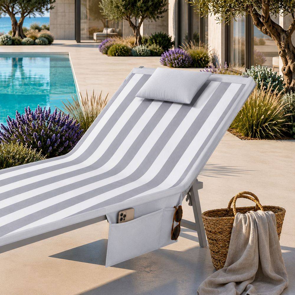Telo mare per lettino con cuscino Sand City Righe Grigio 80x190