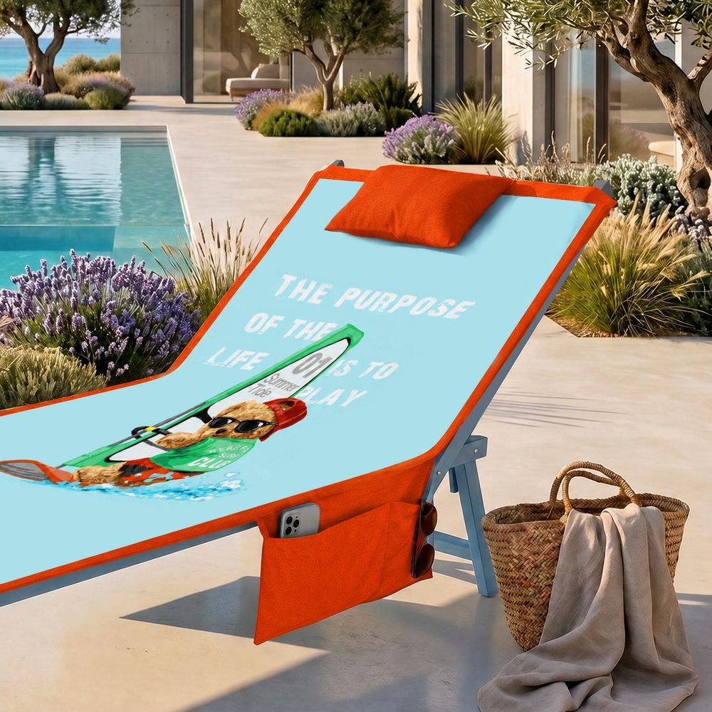 Telo mare per lettino con cuscino Teddy Surf Arancio 62x185