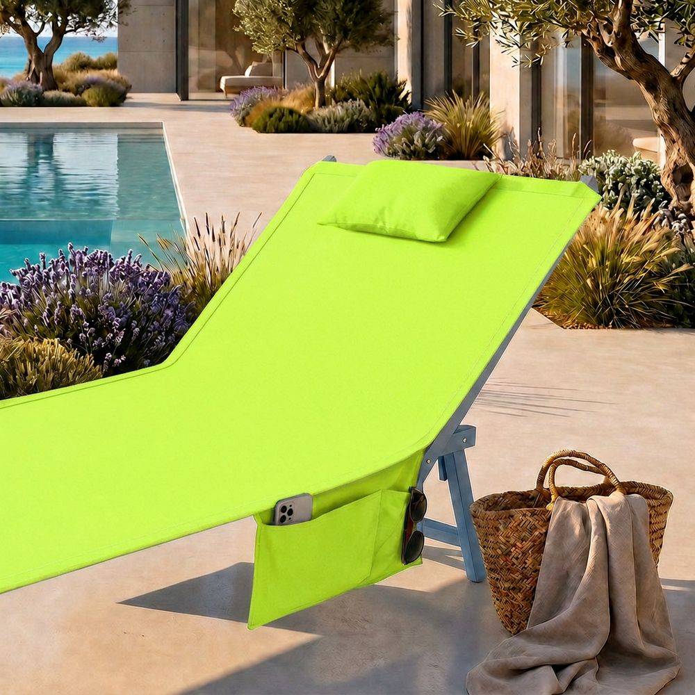 Telo mare per lettino con cuscino Tinta Unita Fluo Verde 62x185