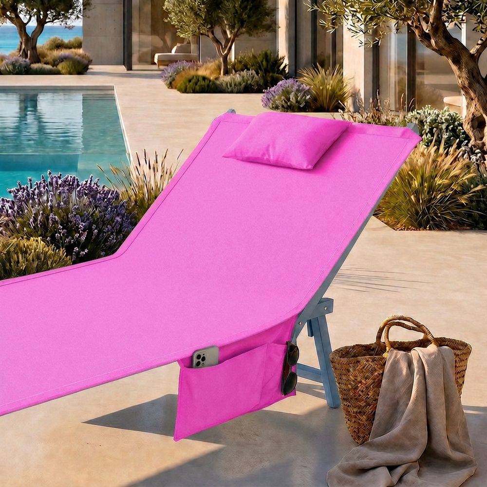 Telo mare per lettino con cuscino Tinta Unita Fluo Fucsia 62x185