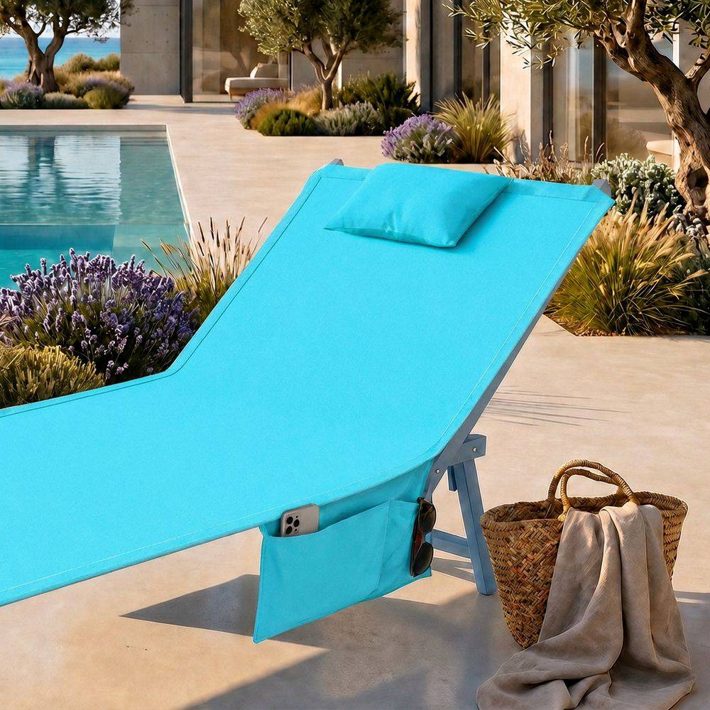 Telo mare per lettino con cuscino Tinta Unita Fluo Azzurro 62x185