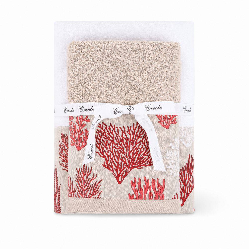 Set 2 + 2 Asciugamani CREOLE Balza Corallo Bianco/Beige Lampone