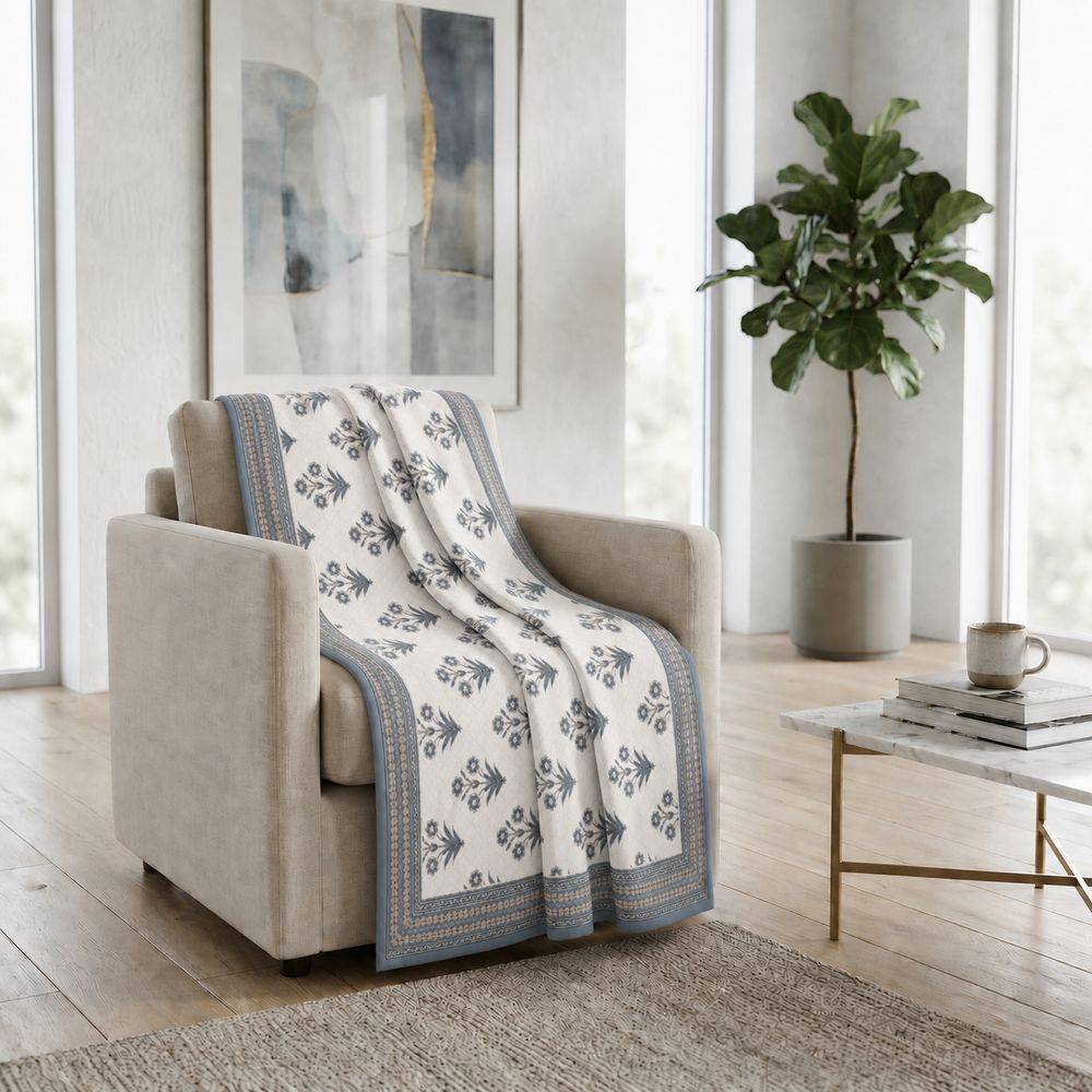 Plaid Imbottito double face stampato Jaipur Fiori Grigi Tortora 130x170