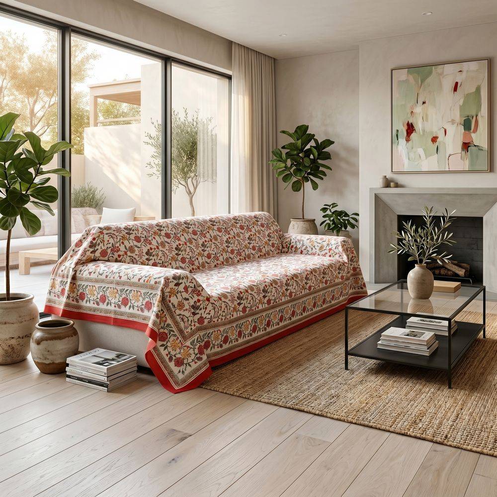 Telo copridivano copritutto Jaipur Fiori Rossi Gialli 170x260