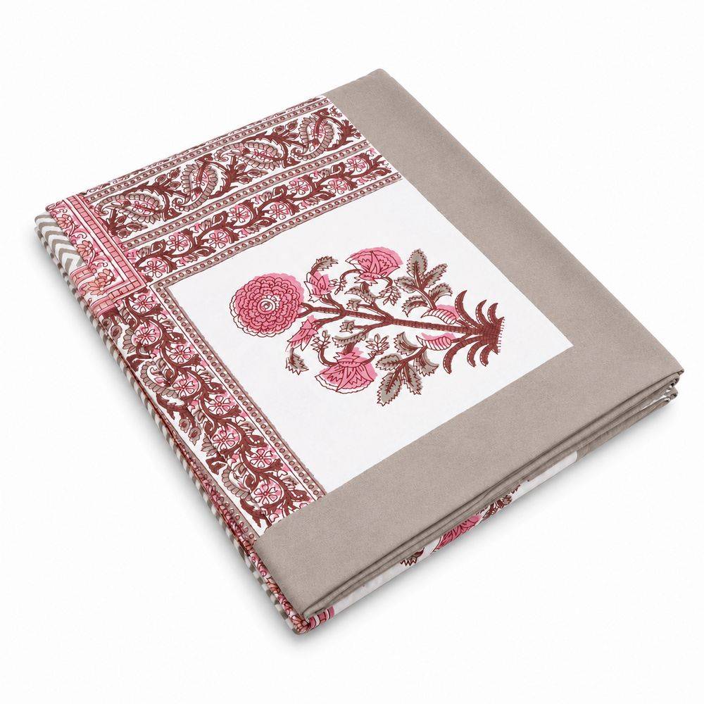 Telo copridivano copritutto Jaipur Fiori Rosa Tortora 170x260