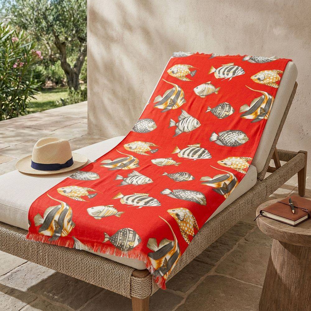 Fouta spugna e tessuto Oceano Pesciolino Corallo 90 x 180