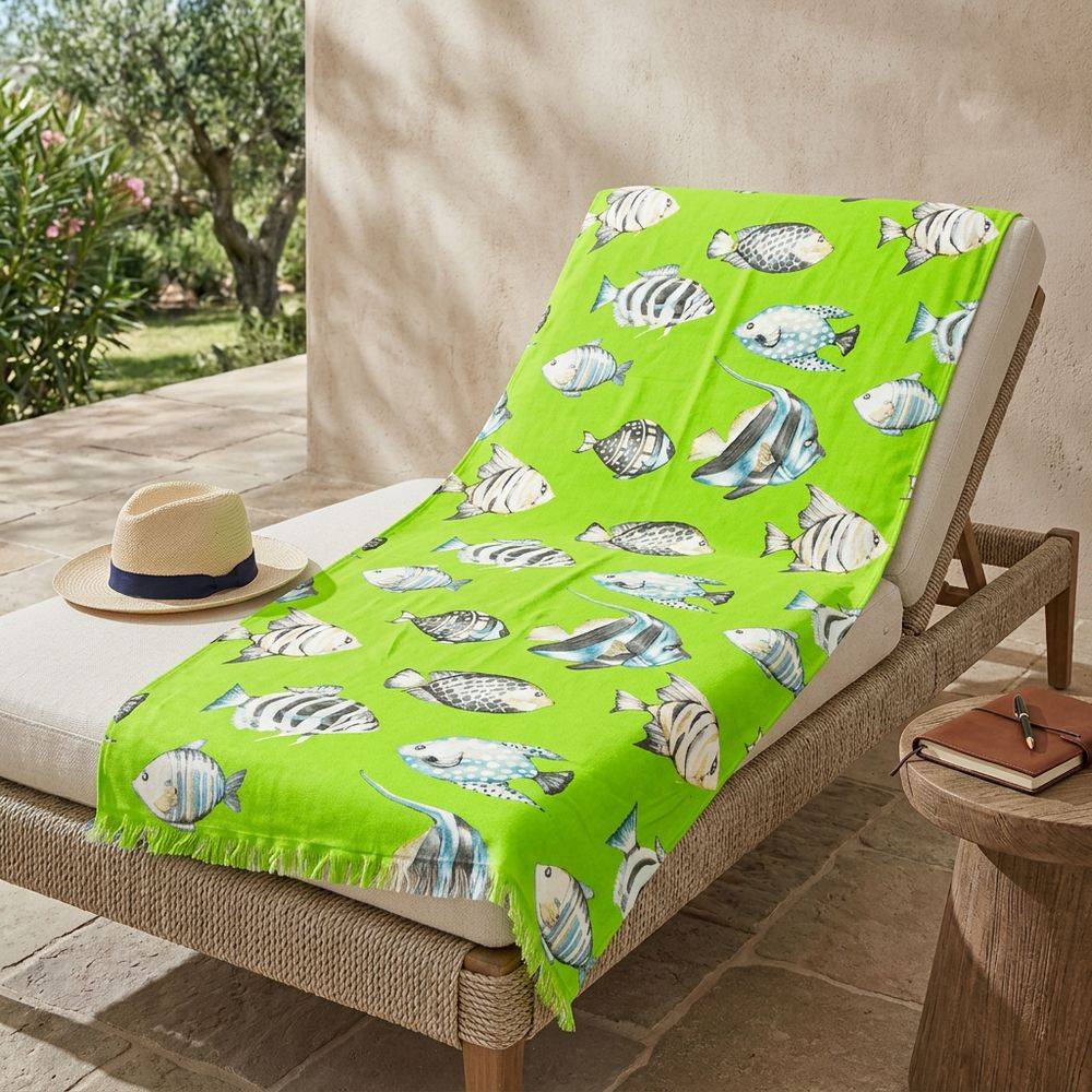 Fouta spugna e tessuto Oceano Pesciolino Verde 90 x 180