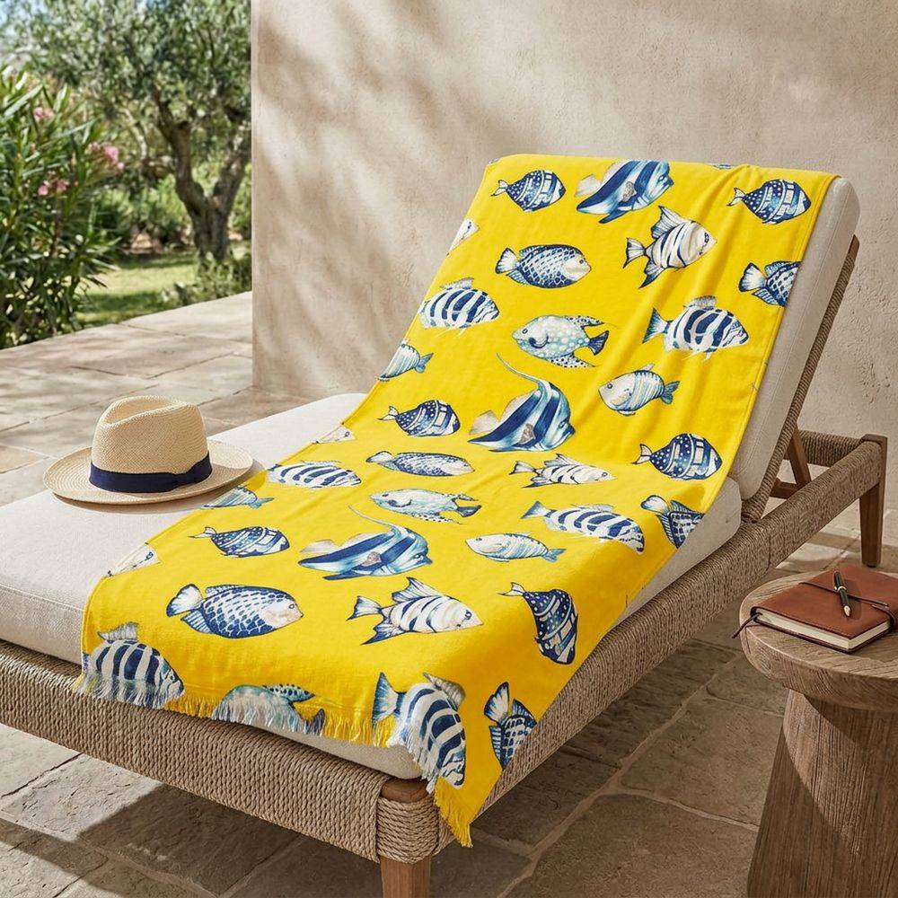 Fouta spugna e tessuto Oceano Pesciolino Giallo Sole 90 x 180