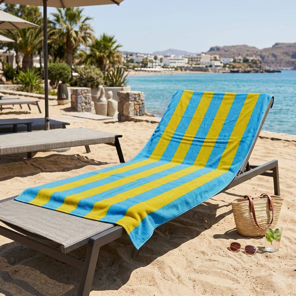 Telo Mare Spugna Velour Marina Blu/Giallo 90 x 170