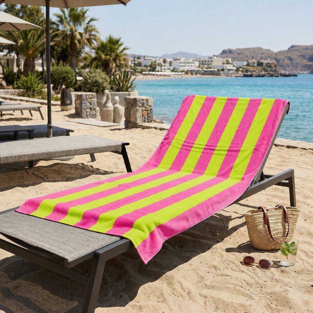 Telo Mare Spugna Velour Marina Fucsia/Verde 90 x 170