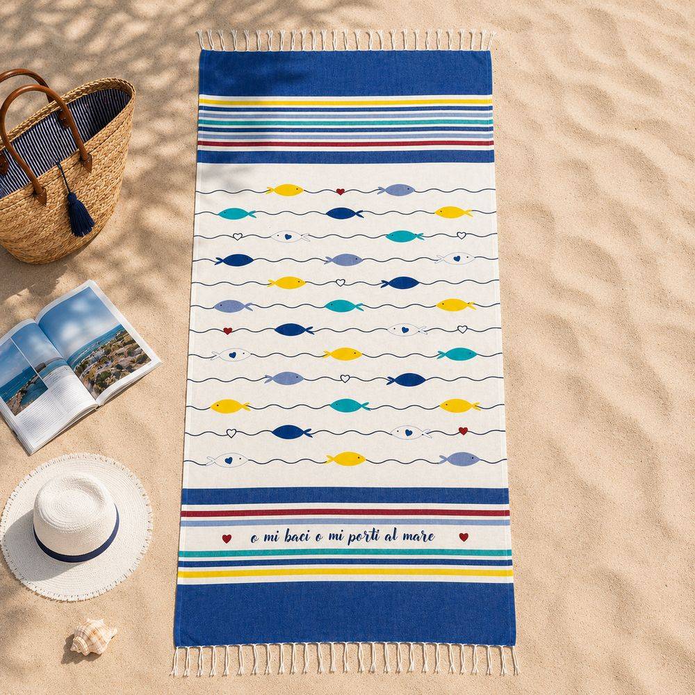 Fouta Telo Mare Love Fish 100 x 200
