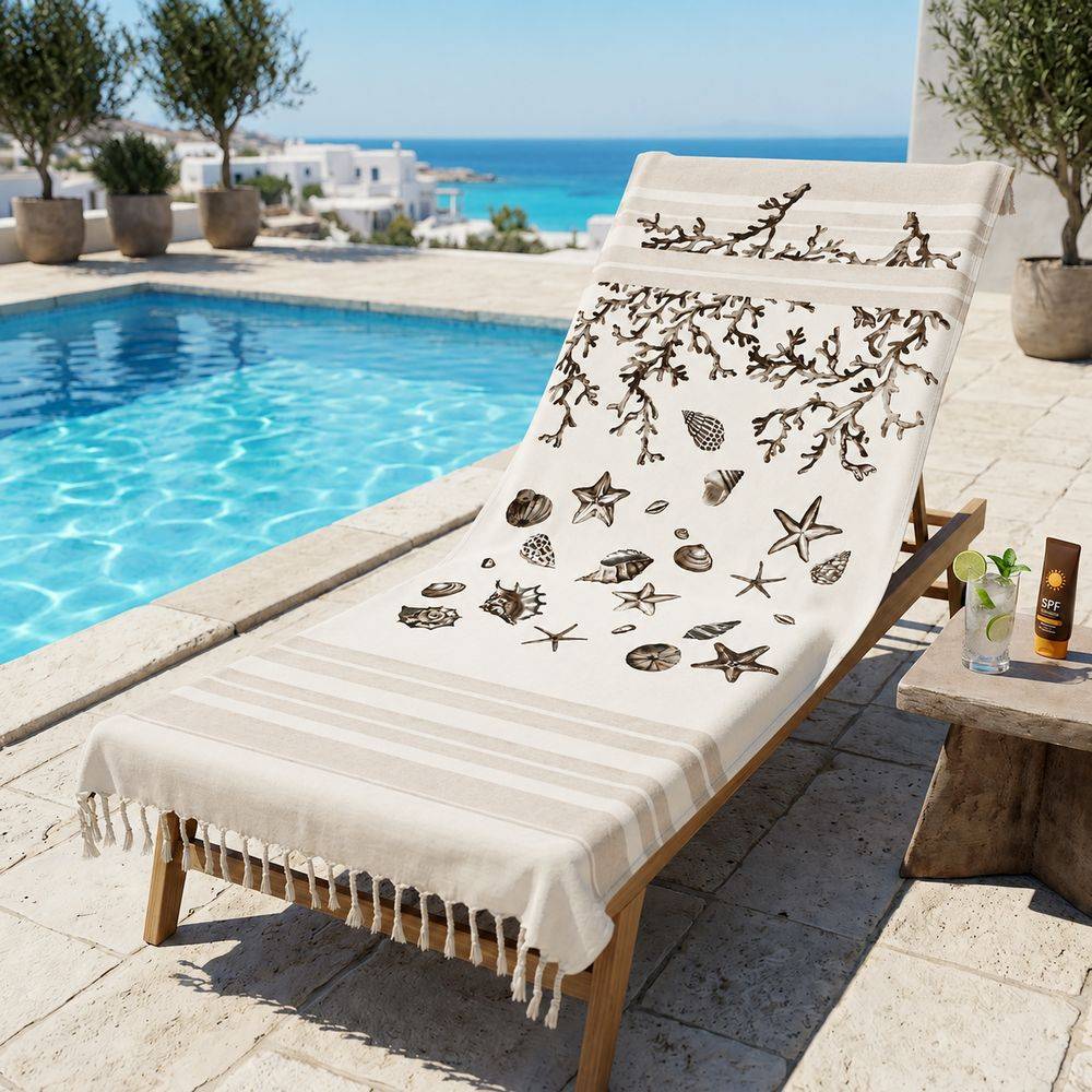 Fouta Telo Mare Corallo Tortora 100 x 200 Personalizzato