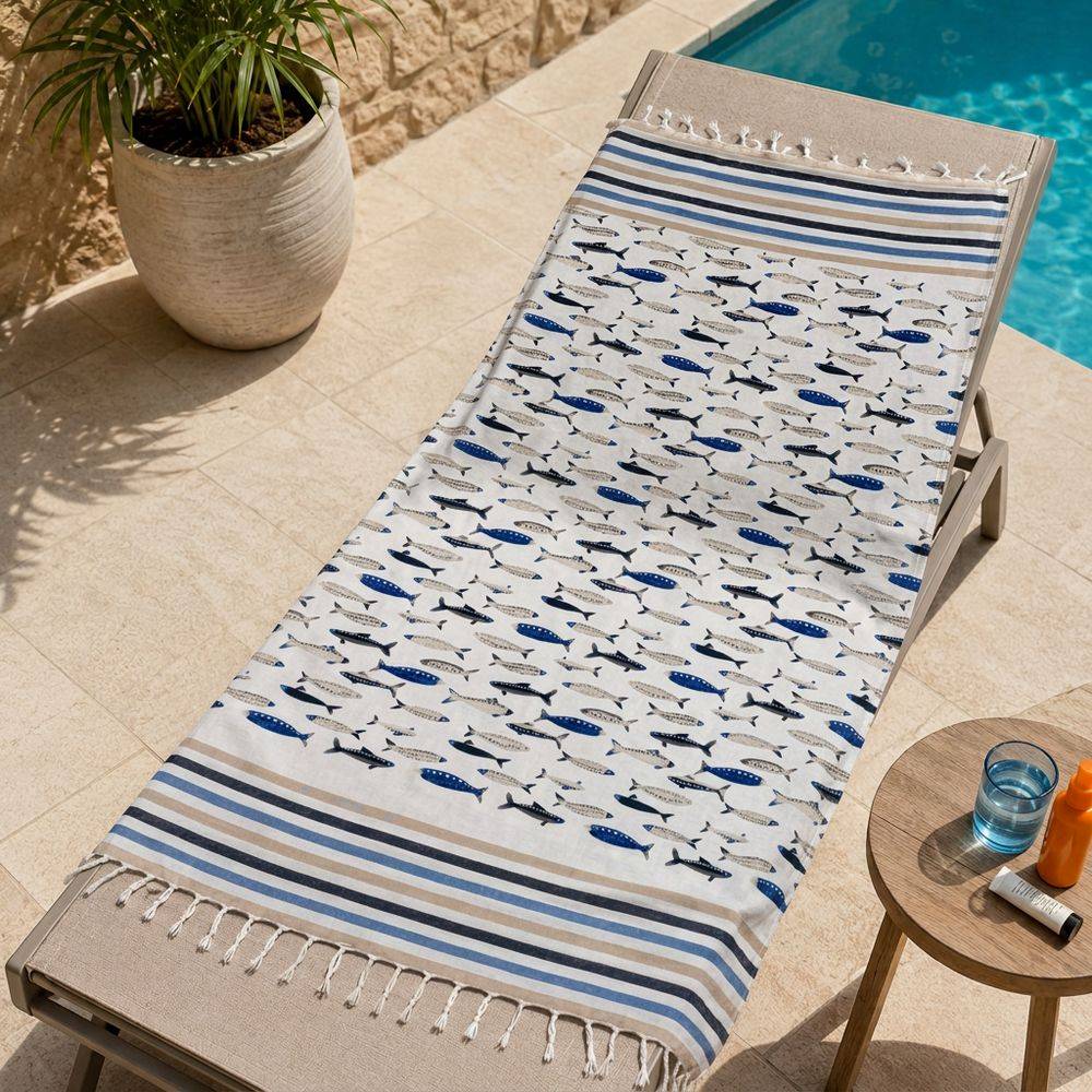 Fouta Telo Mare Caprera Pesciolini Azzurri 90 x 190