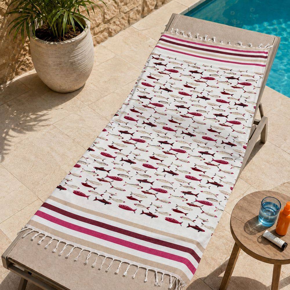 Fouta Telo Mare Caprera Pesciolini Rossi 90 x 190