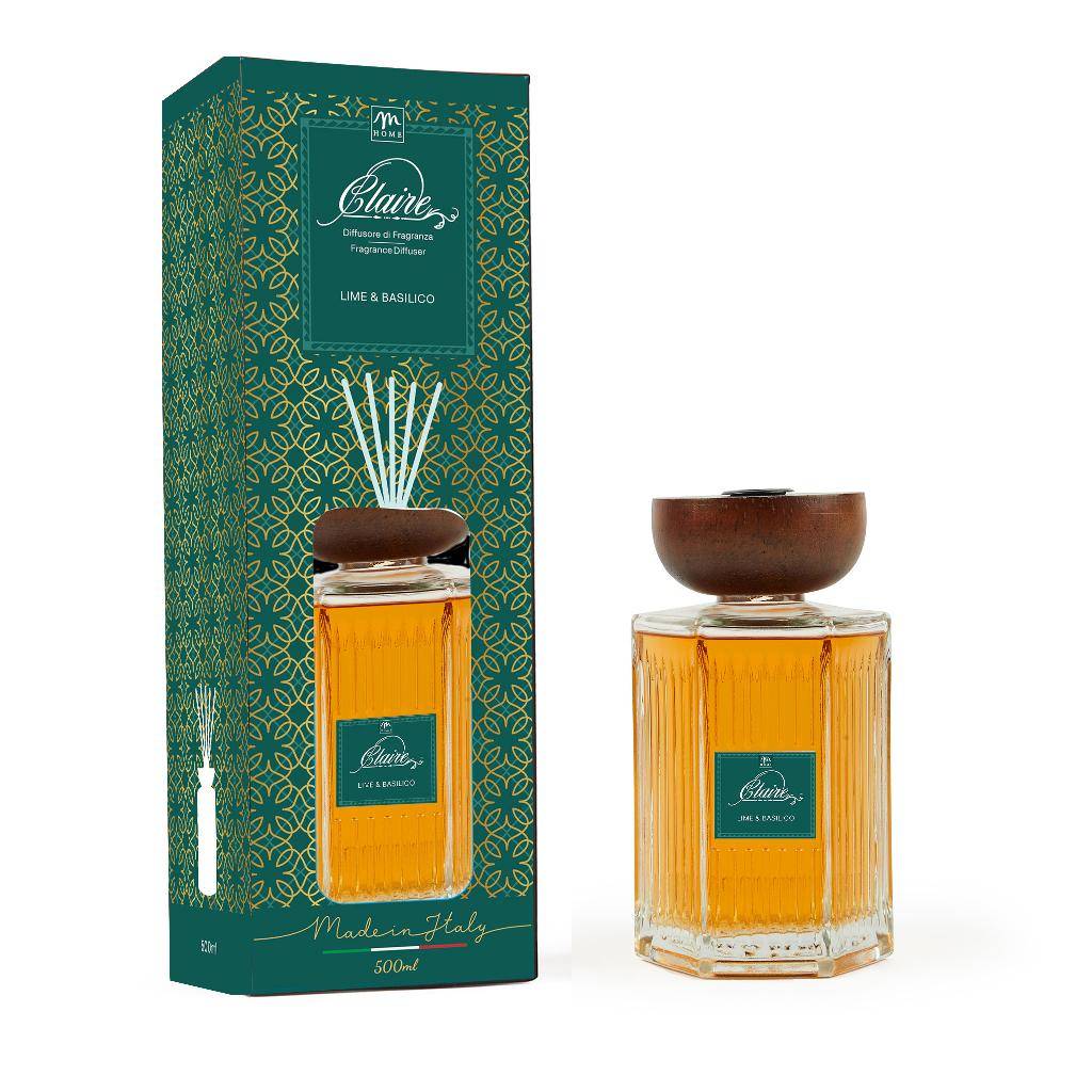 Diffusore di Fragranza in vetro Lime & Basilico Clara 500 ml
