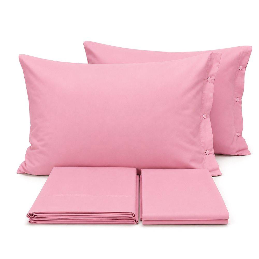 Completo Lenzuola Joli Federe con bottoni Rosa Matrimoniale