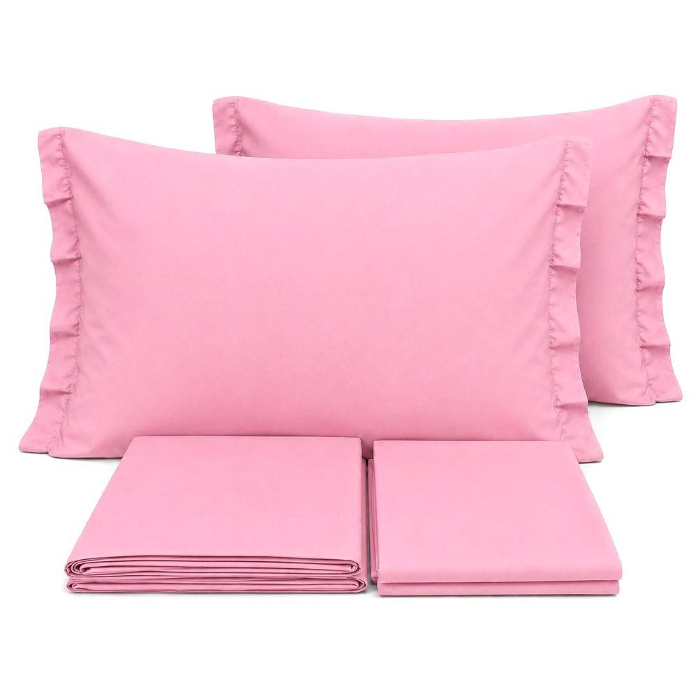 Completo Lenzuola Volant Joli Rosa Matrimoniale