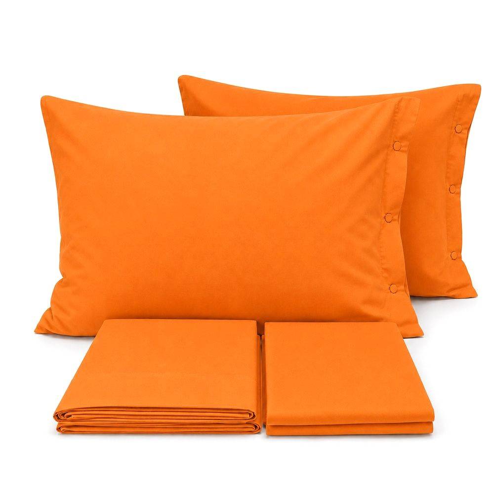 Completo Lenzuola Joli Federe con bottoni Arancio Matrimoniale
