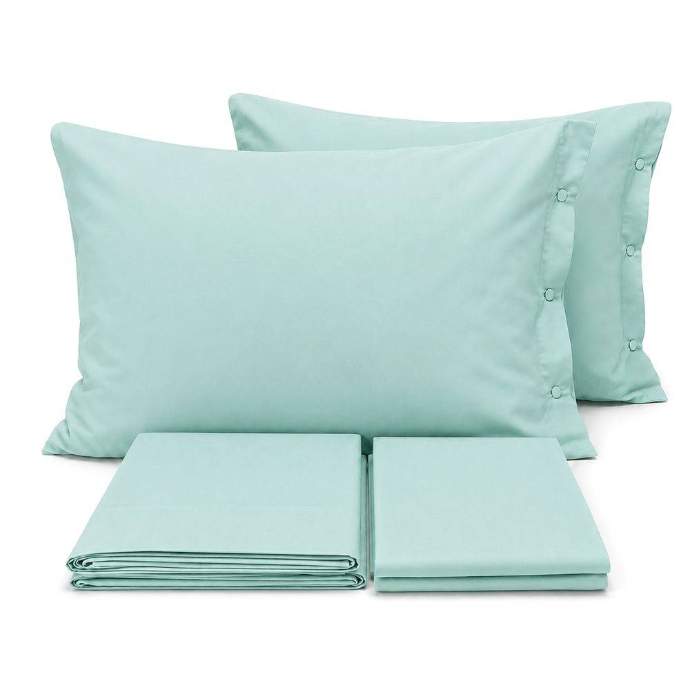 Completo Lenzuola Joli Federe con bottoni Verde acqua Piazza e mezzo