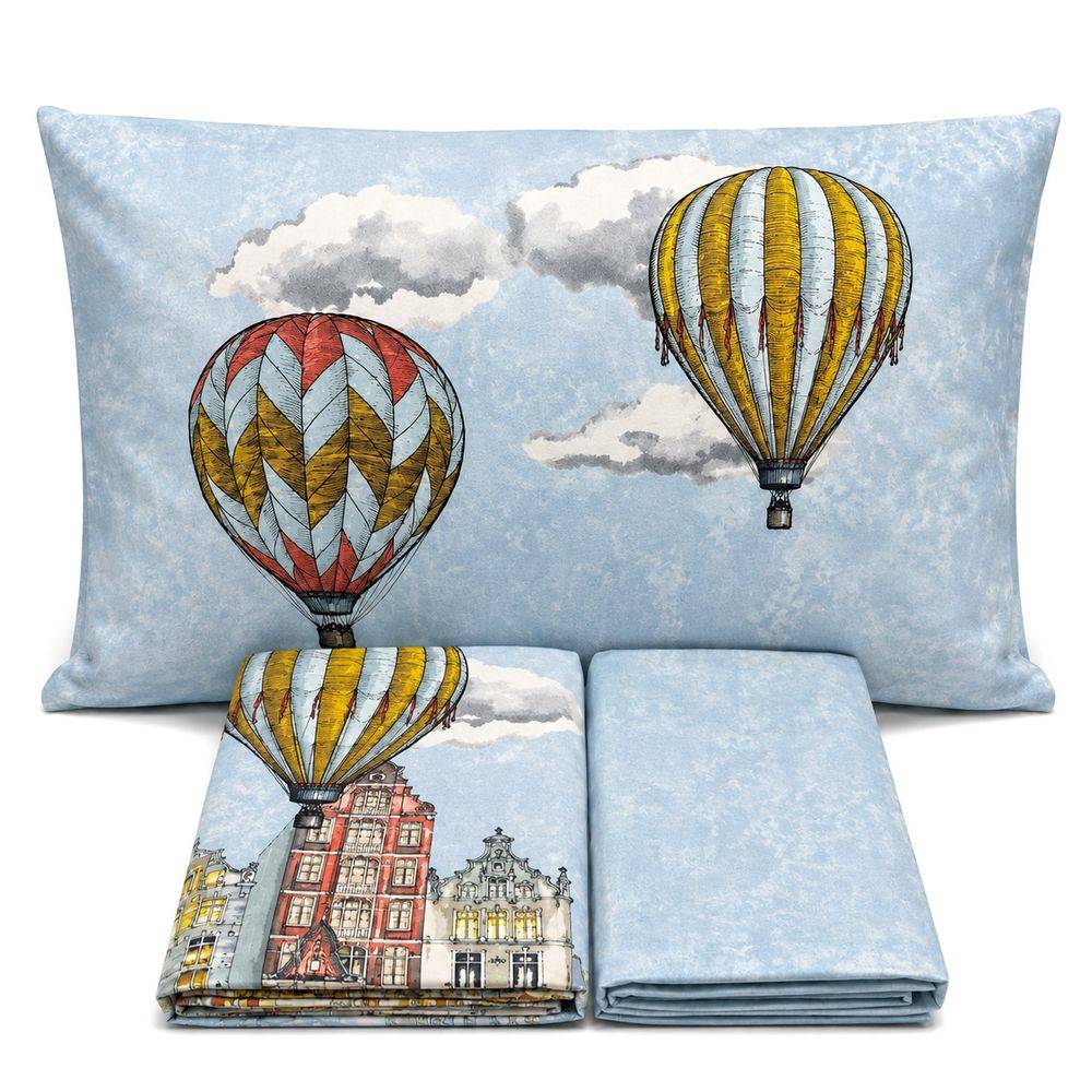 Completo Lenzuola Volare Mongolfiera multicolor Matrimoniale