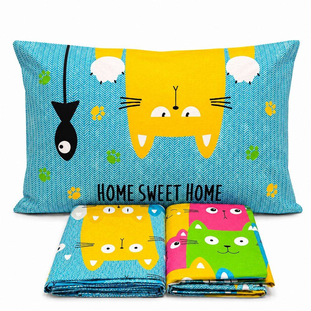 Completo Lenzuola Gatti felici Multicolor Matrimoniale