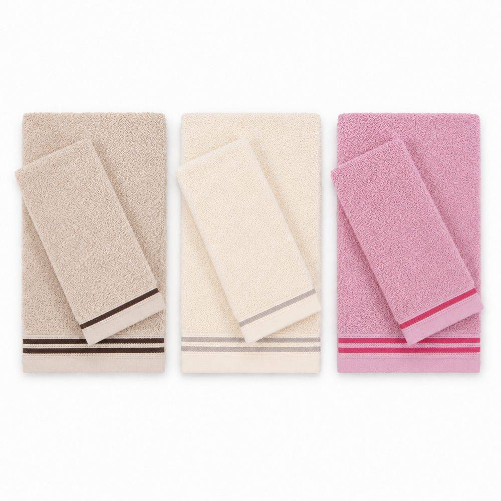 Set Asciugamani 3+3 Chloè Beige-Crema-Rosa
