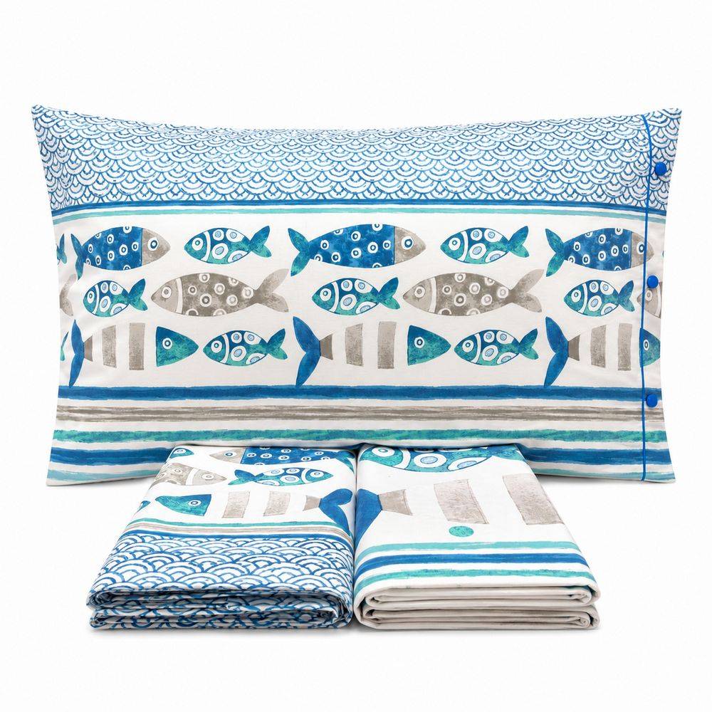 Completo Lenzuola Pesci Azzurri Francese
