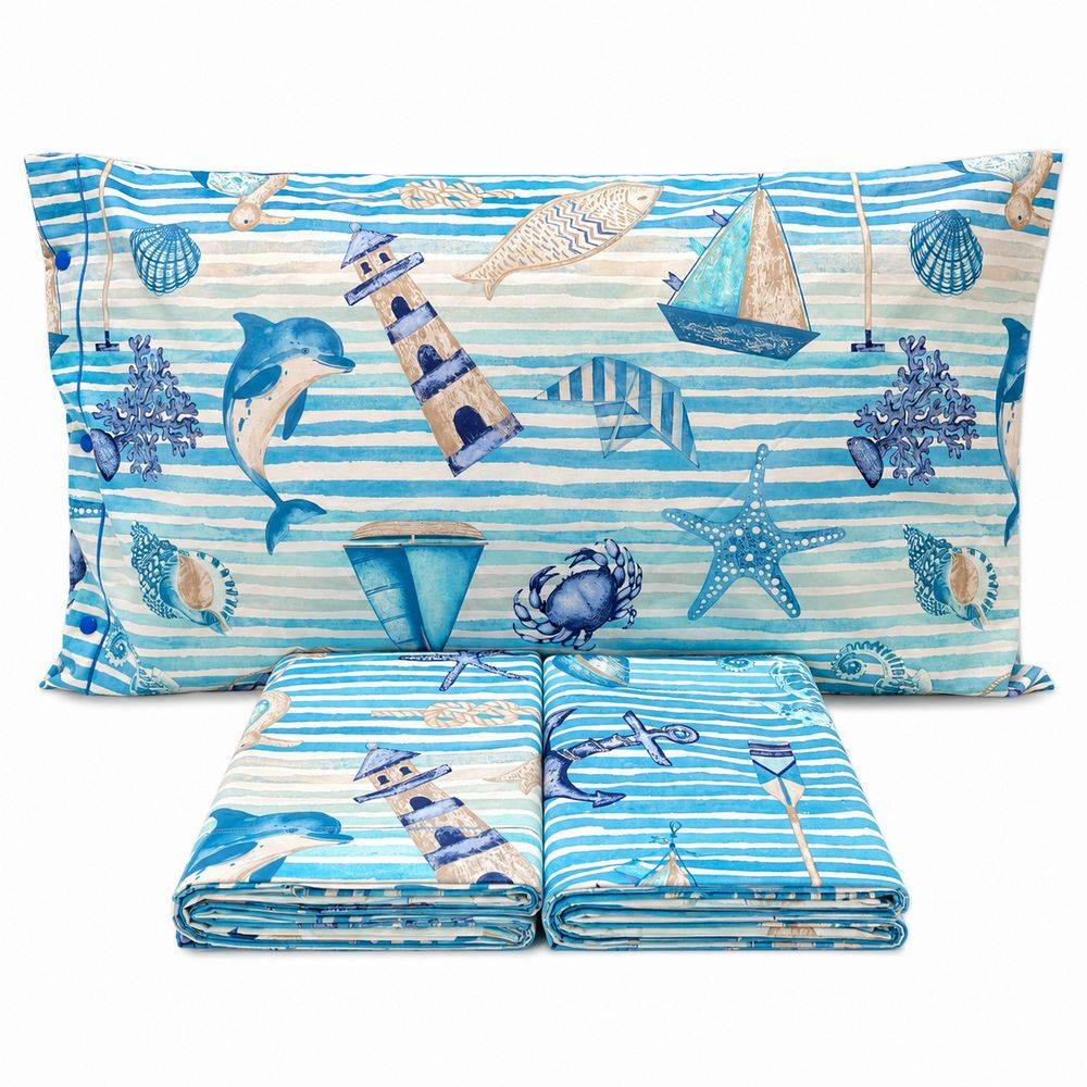 Completo Lenzuola Mare Azzurro Francese