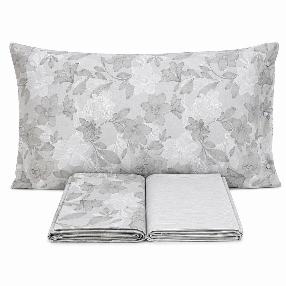 Completo Lenzuola Lilly Foglie Grigio Francese