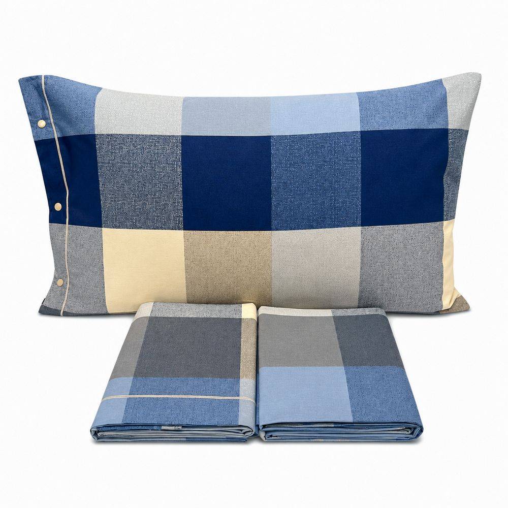 Completo Lenzuola Scotland Azzurro Matrimoniale