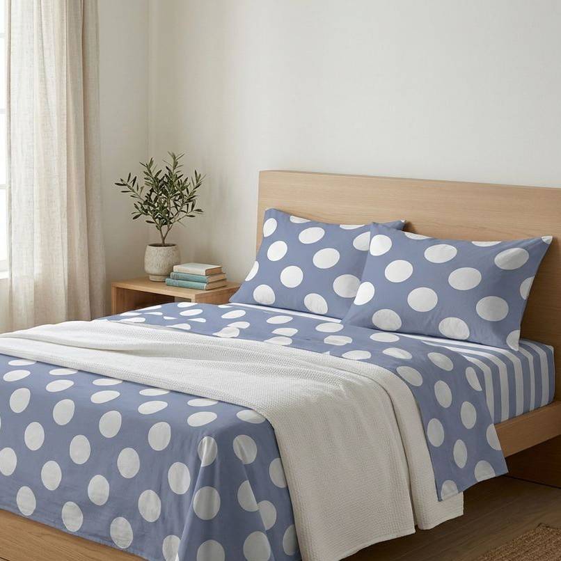 Completo Lenzuola Pois Grosso Azzurro Francese